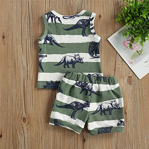 2Pcs Baby Boys Summer Clothing Sets Cute Letters Print Sleeveless Tank Tops T-Shirt Palm Shorts Outfits (Black Tank Tops Beach Shorts, 0-6 Months)