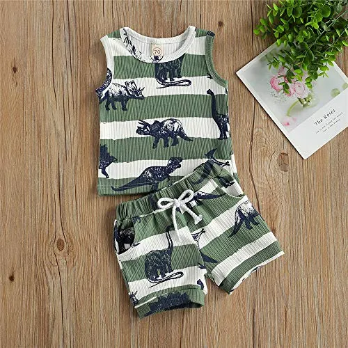 2Pcs Baby Boys Summer Clothing Sets Cute Letters Print Sleeveless Tank Tops T-Shirt Palm Shorts Outfits (Black Tank Tops Beach Shorts, 0-6 Months)