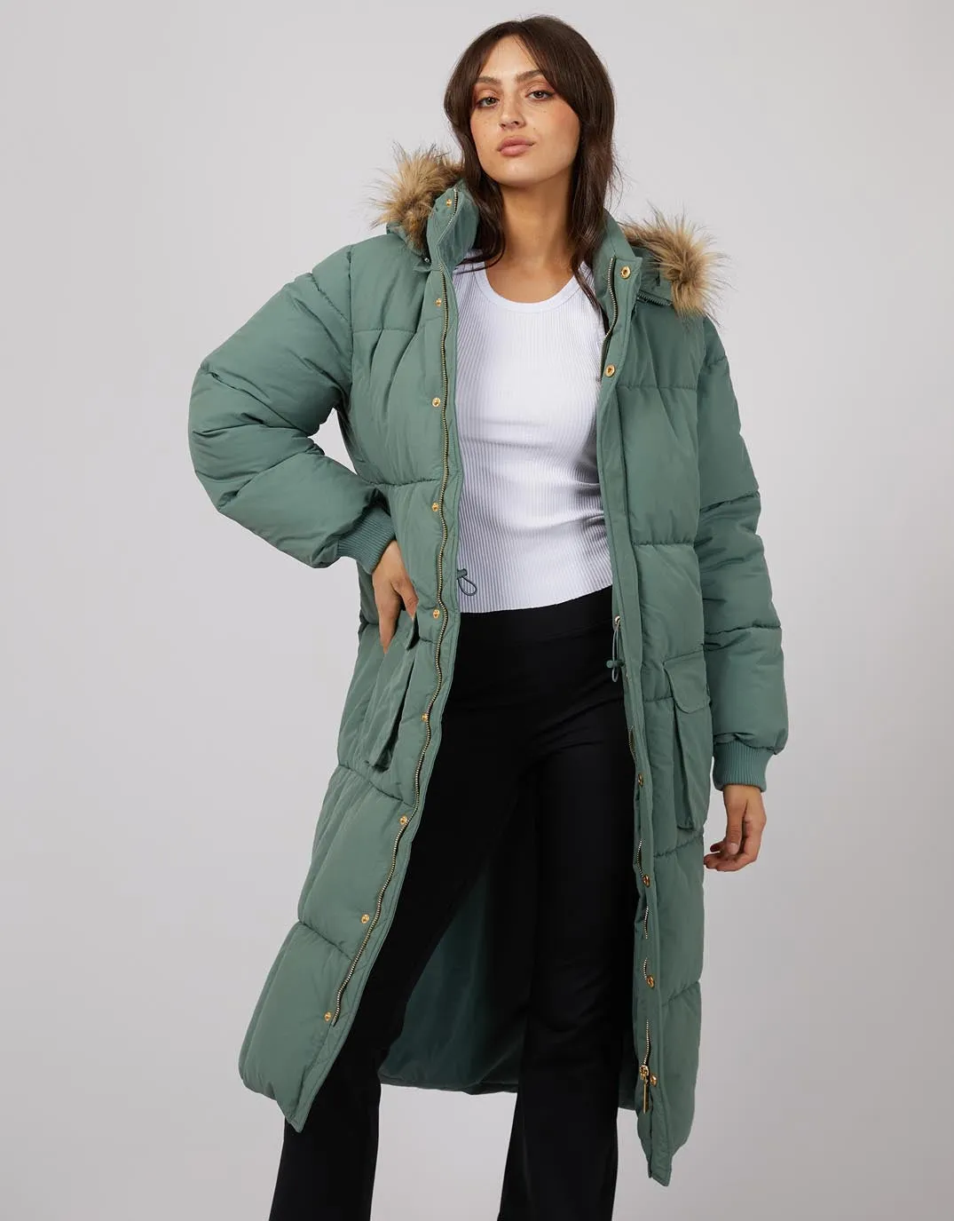 Active Fur Longline Puffer - Green