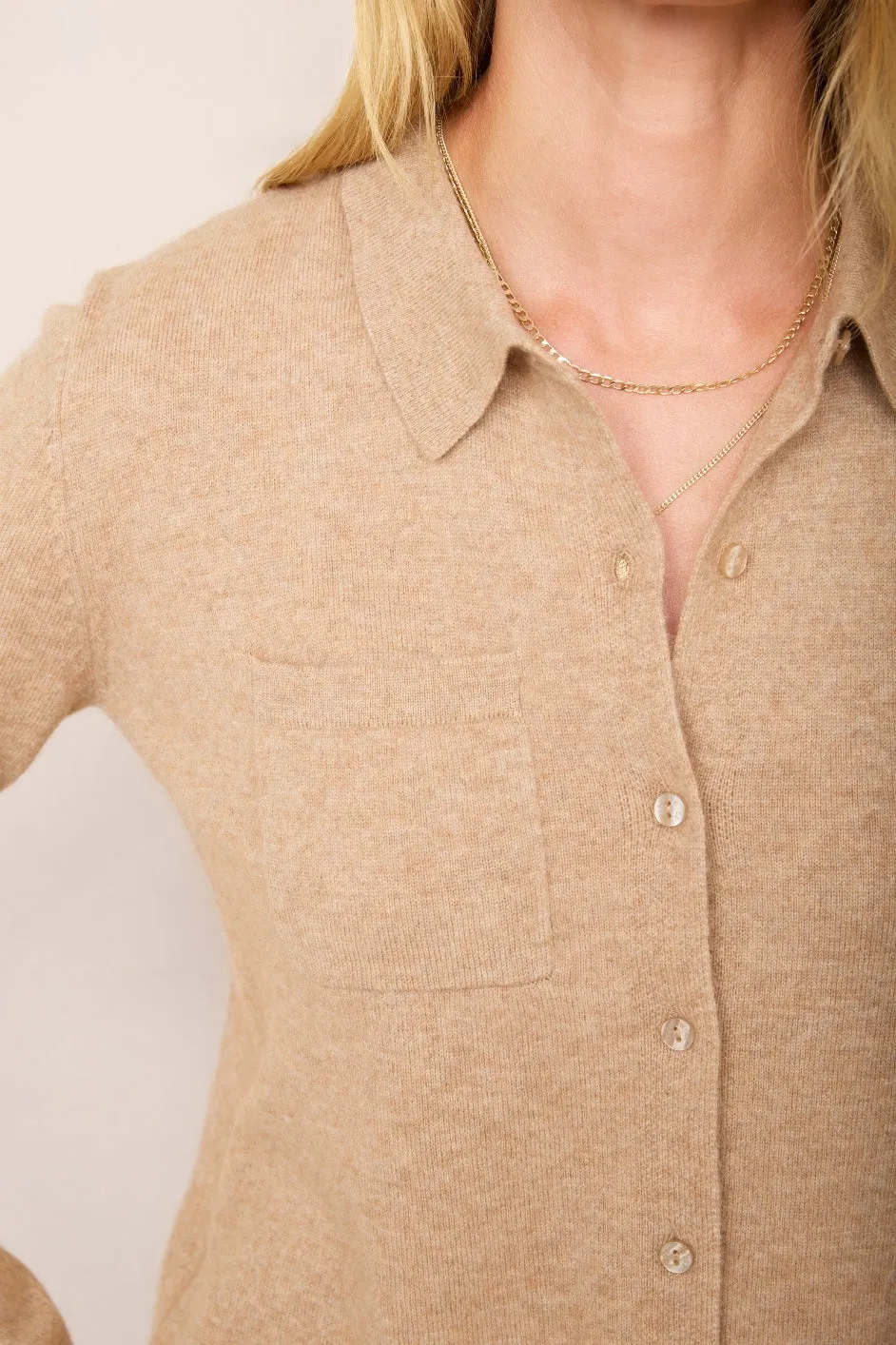 Arti Merino Cashmere Knitted Shirt - Taupe Marl