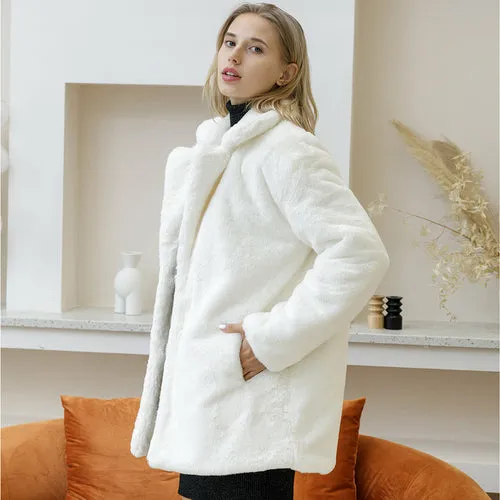 Autumn Winter New Women Faux Fur Coat Elegant Fluffy Thick Warm