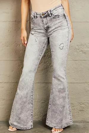 BAYEAS High Waisted Acid Wash Flare Jeans