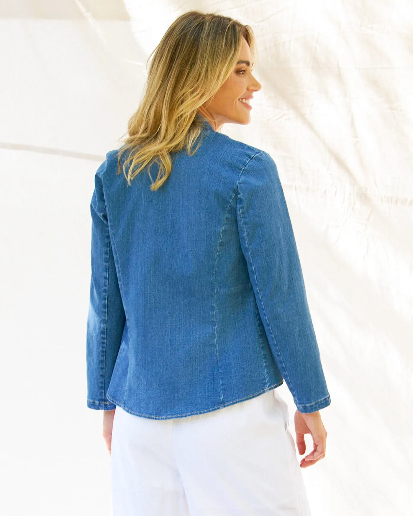 Betty Basics Stacey Denim Military Jacket - Vintage Blue