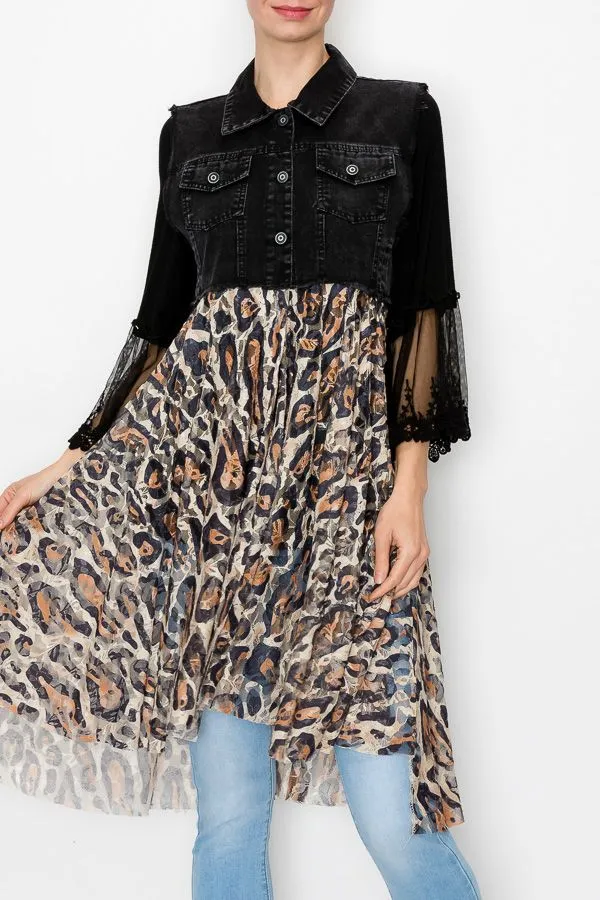 Black Denim & Lace Vest, Leopard