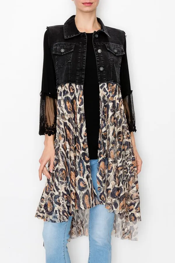 Black Denim & Lace Vest, Leopard