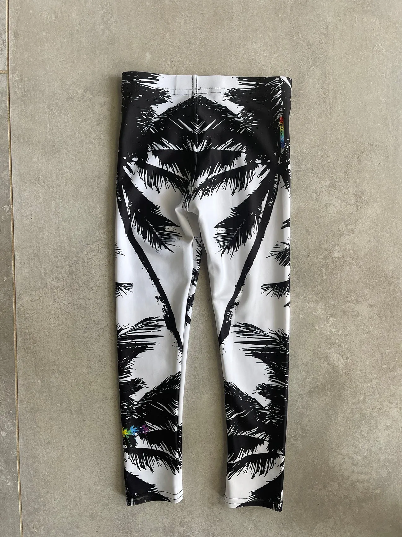 Black   White Palm Tree Girls Leggings