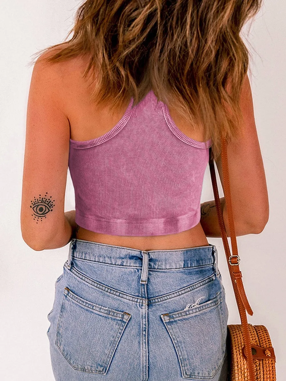 Blush Ribbed Mineral Wash Racerback Crop Top