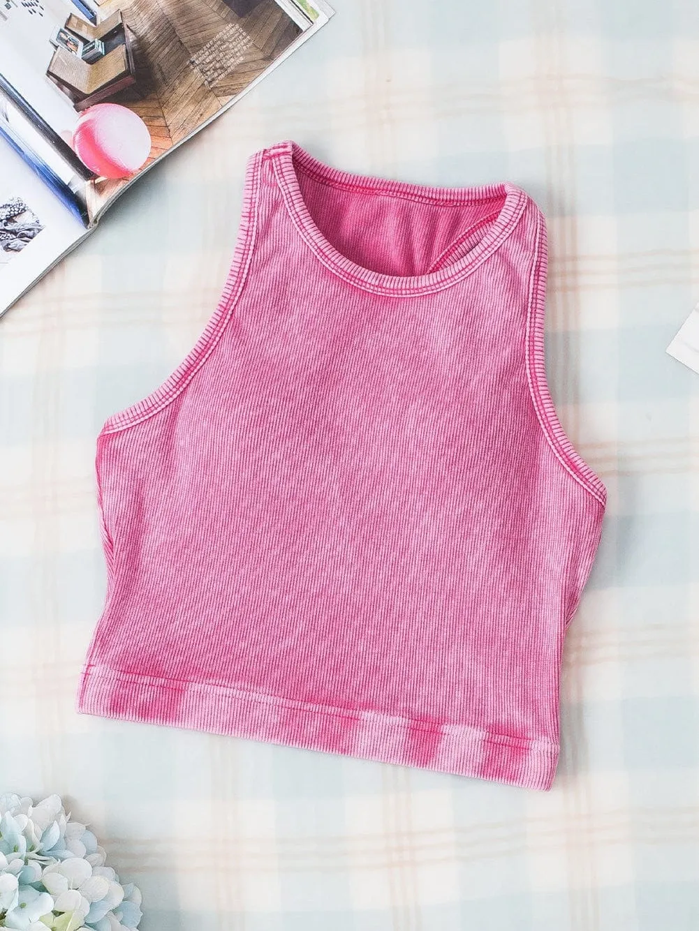 Blush Ribbed Mineral Wash Racerback Crop Top