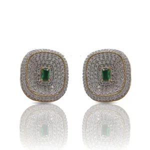 Bold Square with Central Emerald Earrings