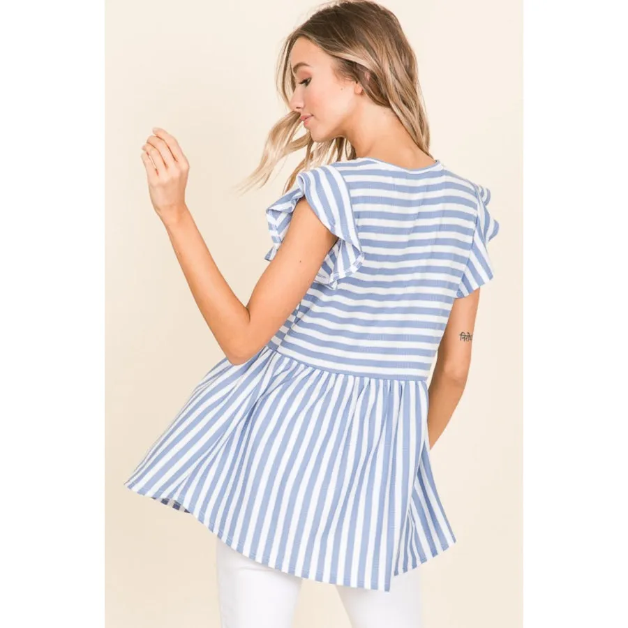 BOMBOM Striped Round Neck Blouse