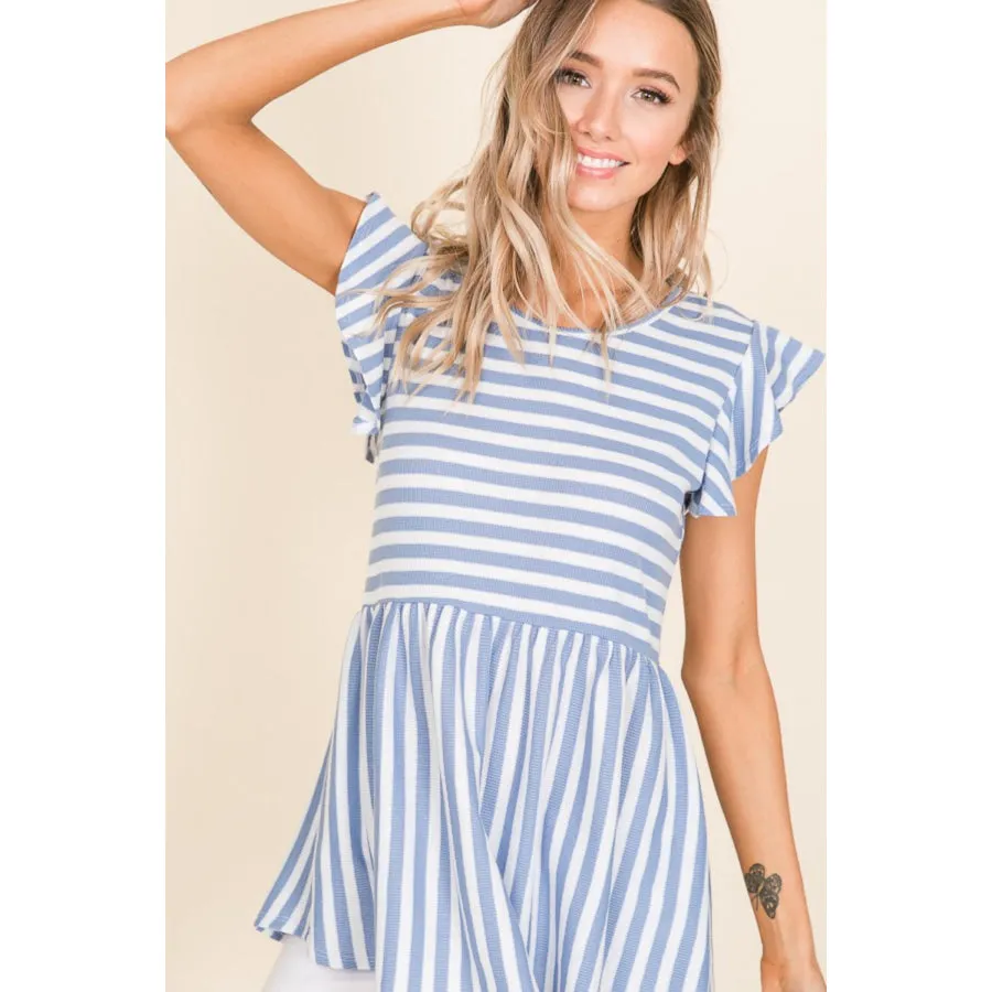 BOMBOM Striped Round Neck Blouse