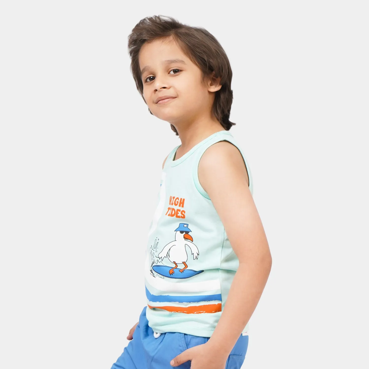 Boys Cotton Sando High Tides - Sea Green