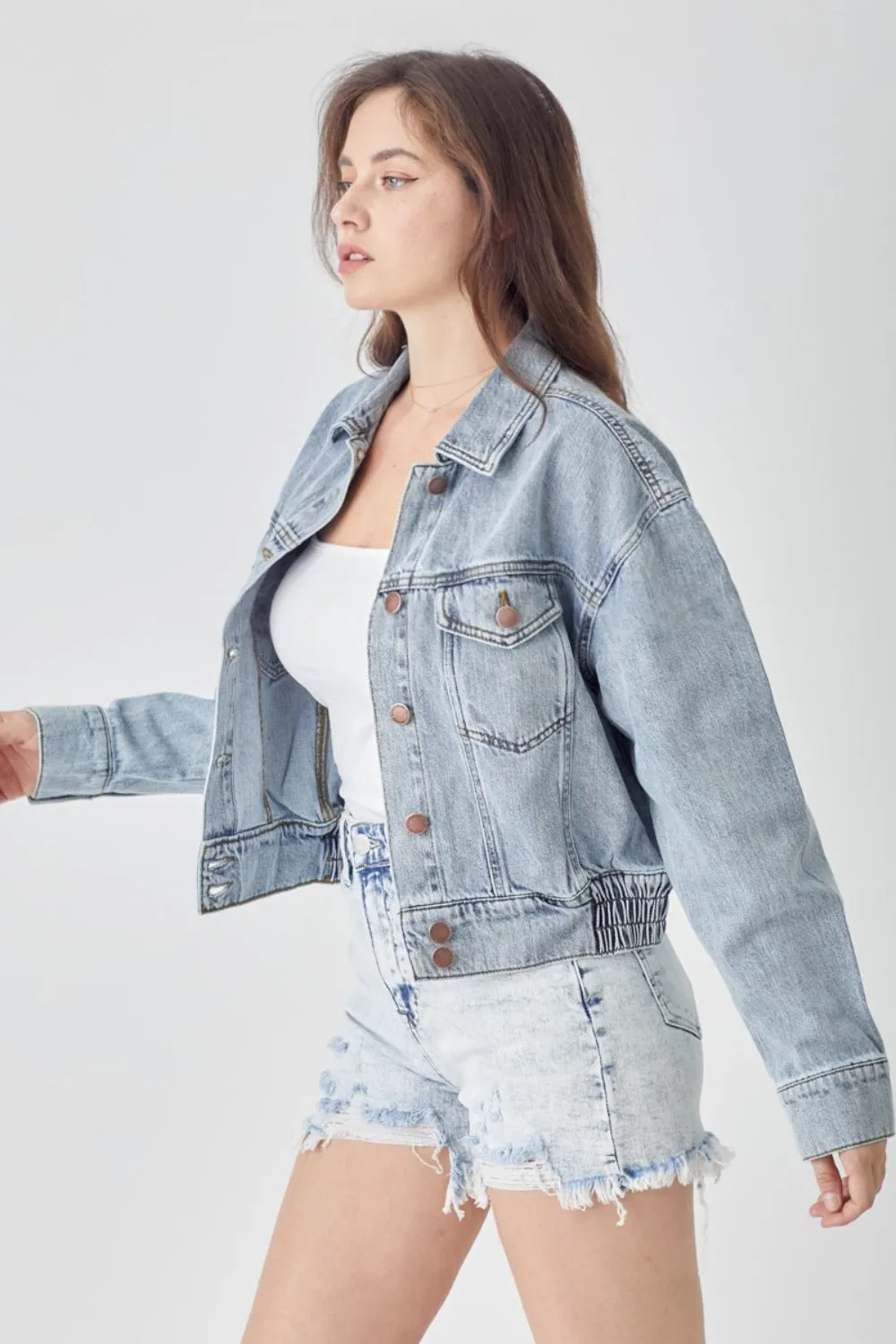 Button Down Cropped Denim Jacket