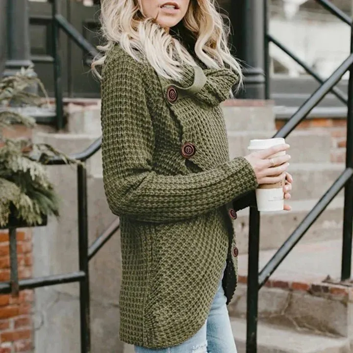 Buttoned Knit Wrap Sweater