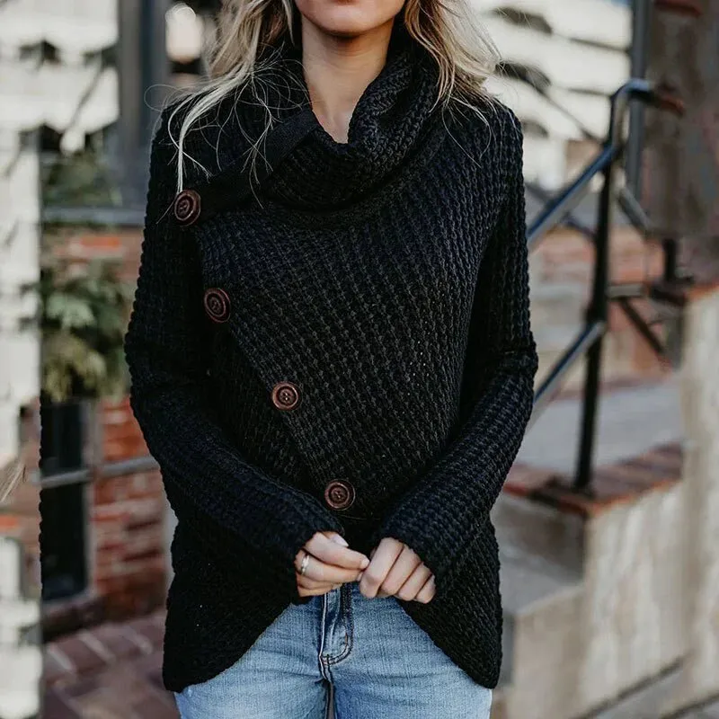 Buttoned Knit Wrap Sweater