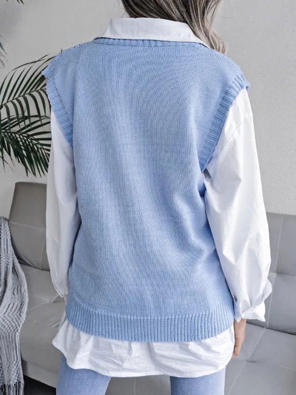 Cable Knit V Neck Sweater - Knitwear Vest