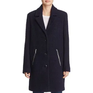 Calvin Klein Womens Boucle 3 Wool Coat with Button Closure, Indigo, Medium