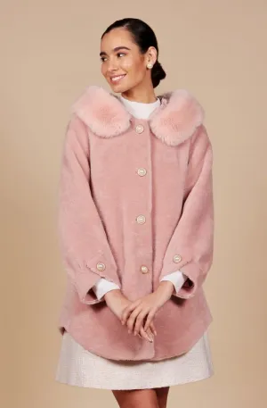 'Caron' Wool Coat with Hood in Rosa