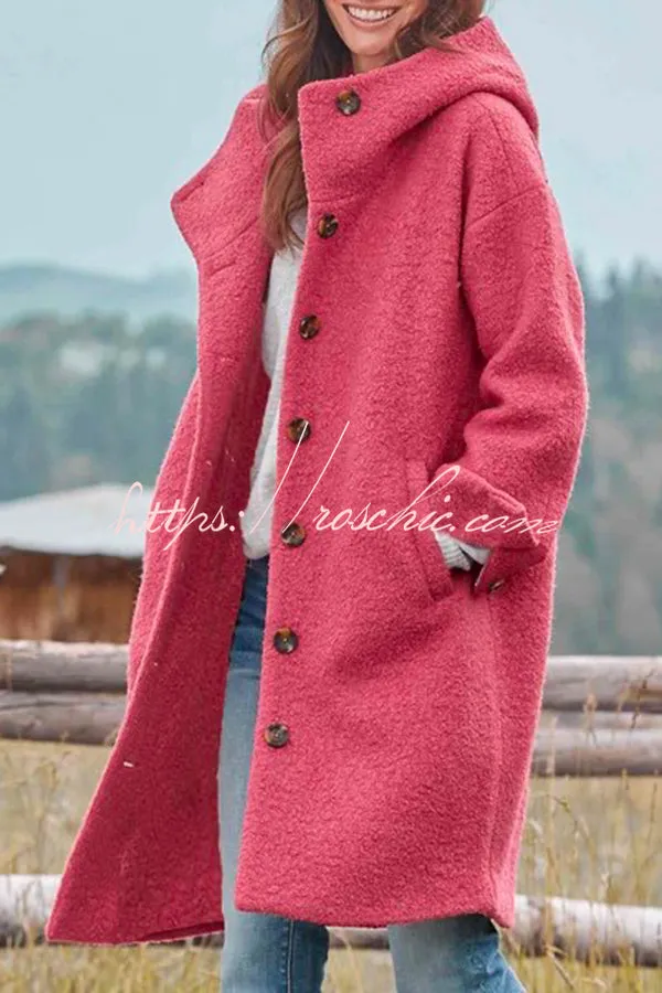 Casual Solid Color Hooded Single Breasted Wool Coat