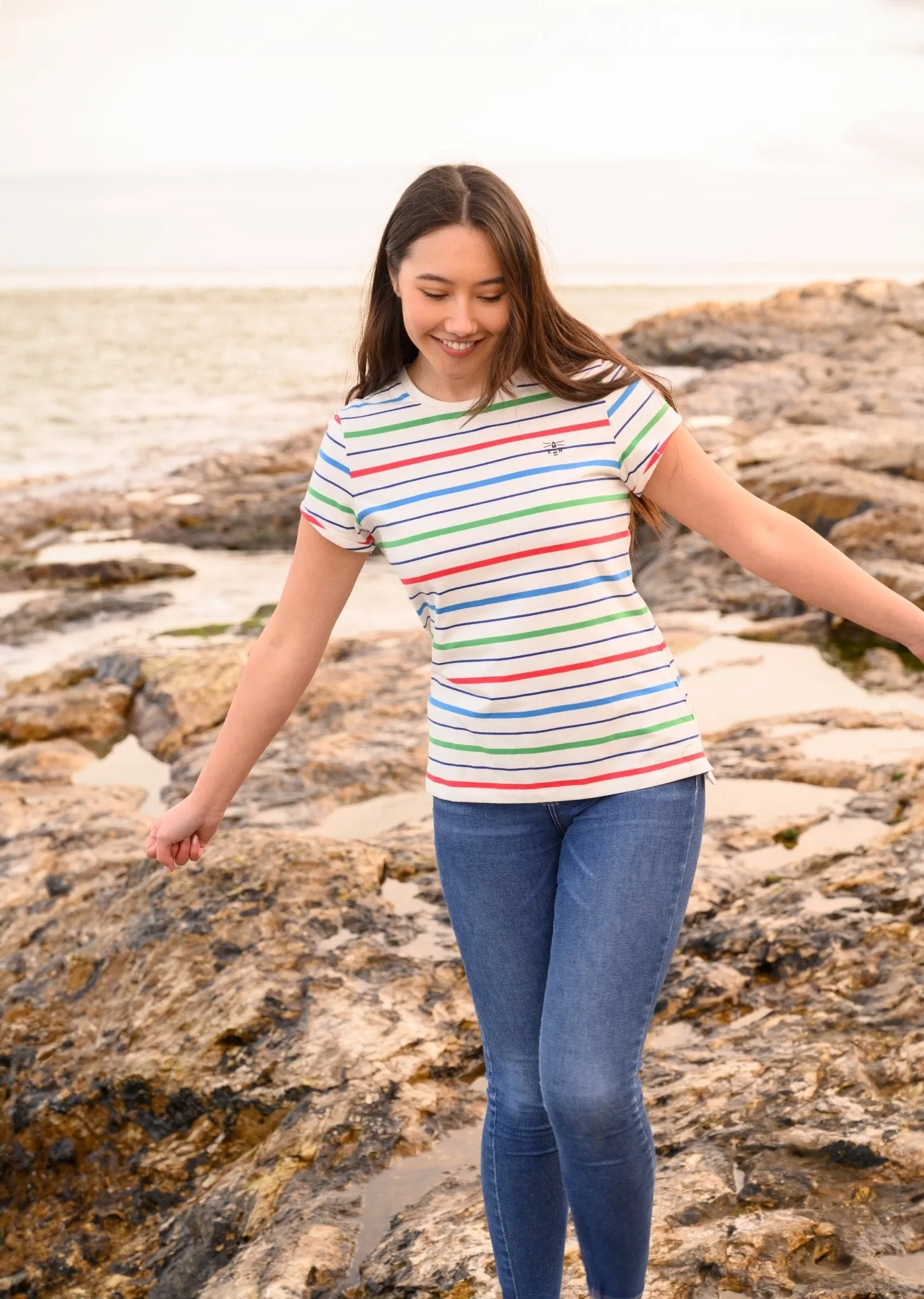 Causeway Tee - Seagrass Blue Poppy Stripe