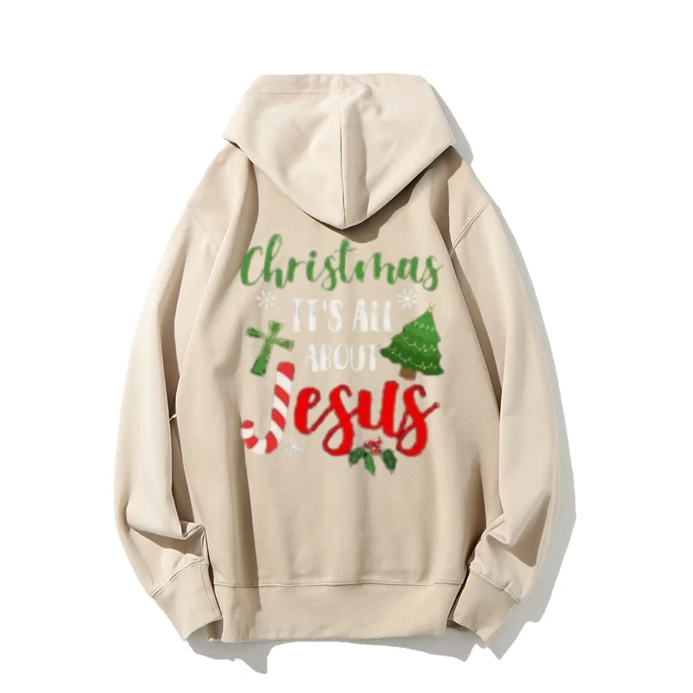 Christmas Is All About Jesus Graphic Pullover With Kangaroo Pocket Hoodies