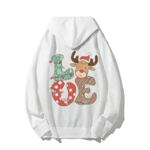 Christmas Letter Love Graphic Pullover With Kangaroo Pocket Hoodies