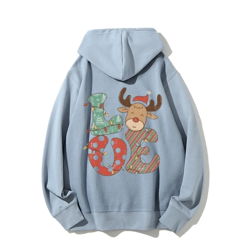 Christmas Letter Love Graphic Pullover With Kangaroo Pocket Hoodies