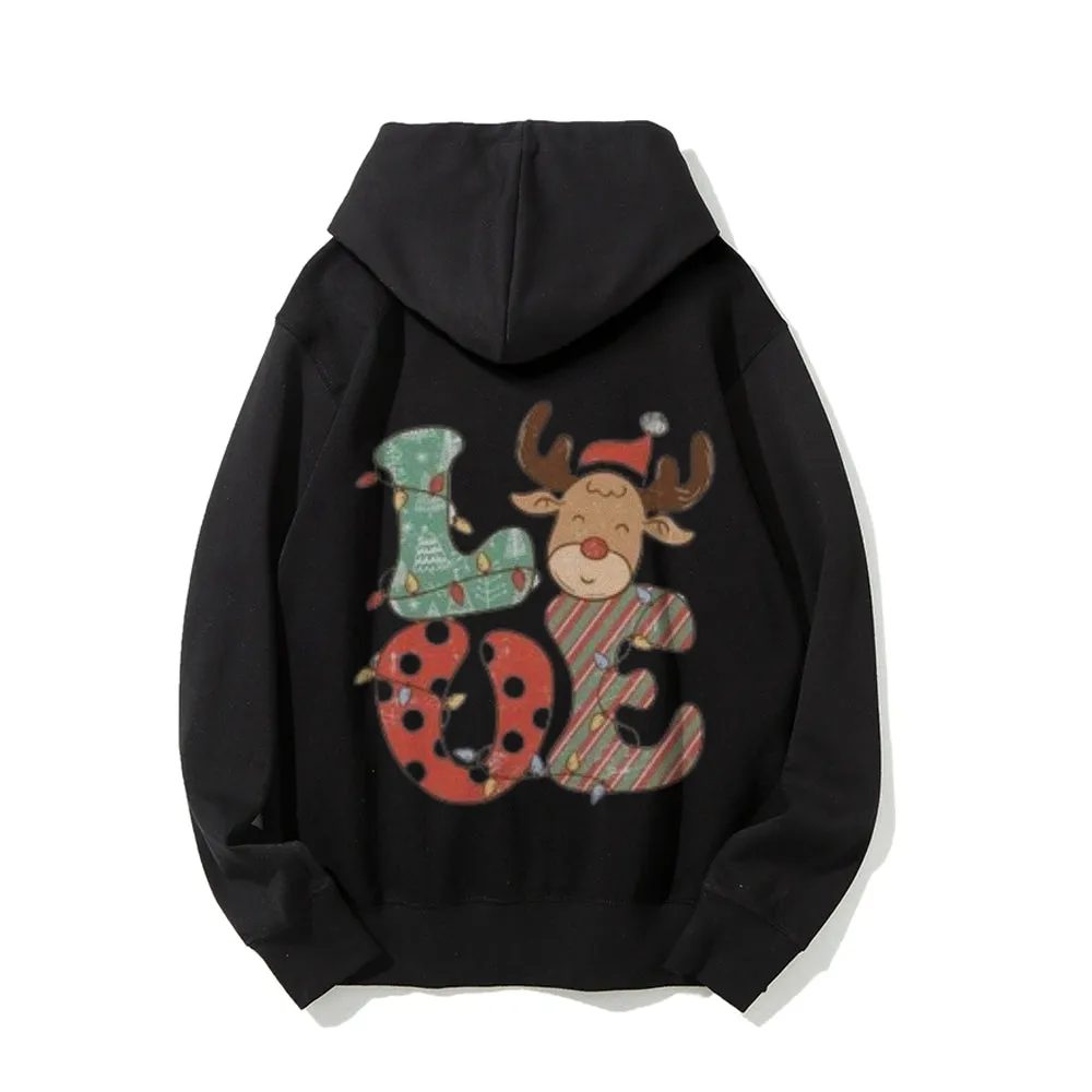 Christmas Letter Love Graphic Pullover With Kangaroo Pocket Hoodies