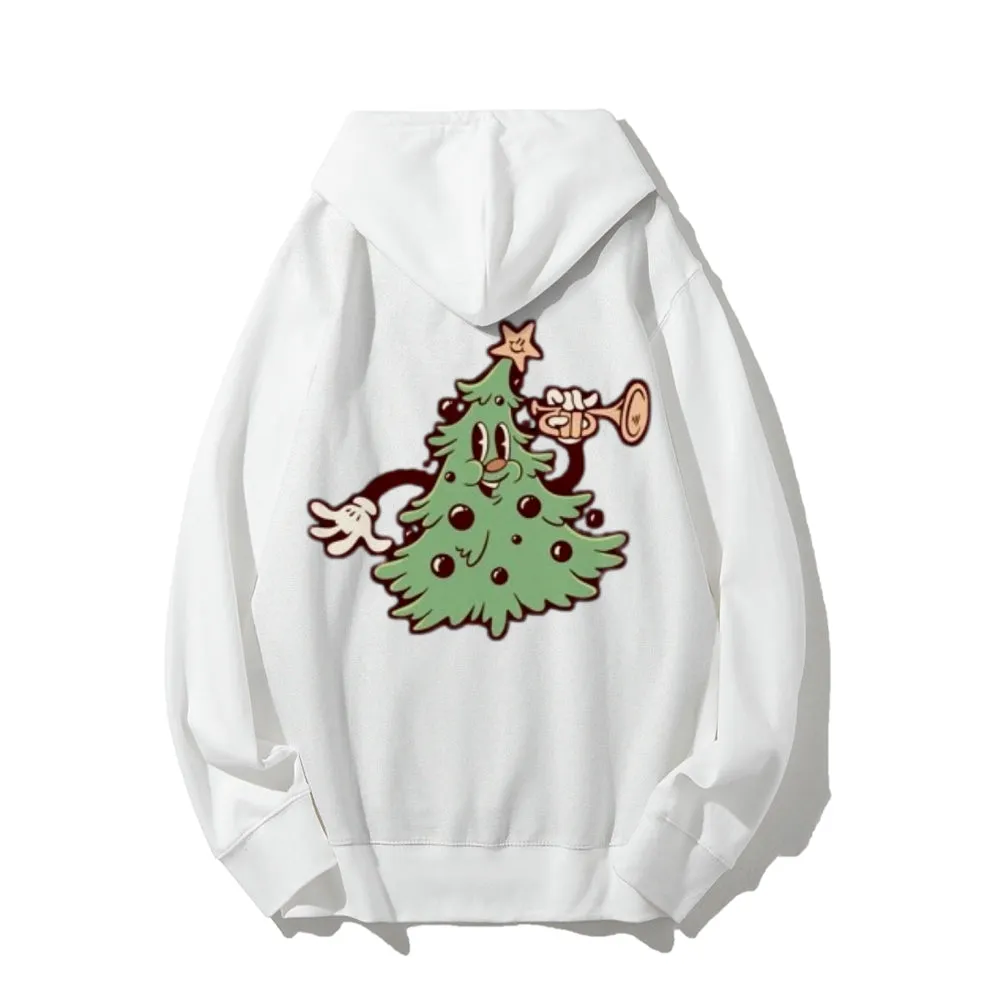 Christmas Tree Graphic Pullover With Kangaroo Pocket Hoodies