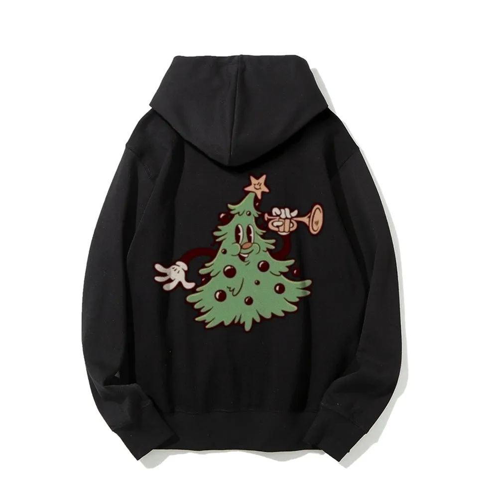 Christmas Tree Graphic Pullover With Kangaroo Pocket Hoodies