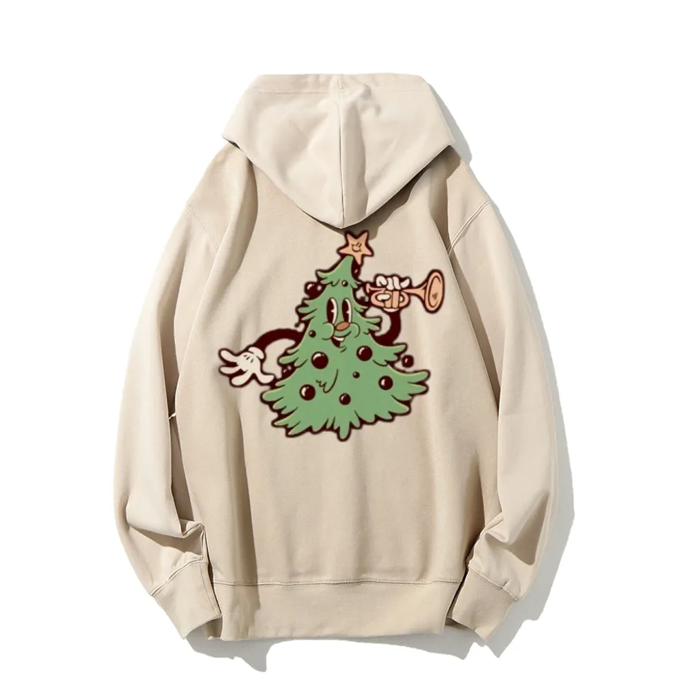 Christmas Tree Graphic Pullover With Kangaroo Pocket Hoodies