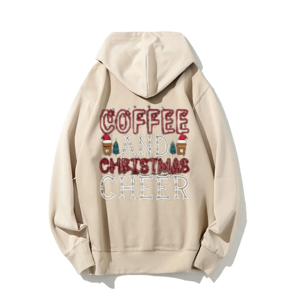 Coffee And Christmas Cheer Graphic Pullover With Kangaroo Pocket Hoodies