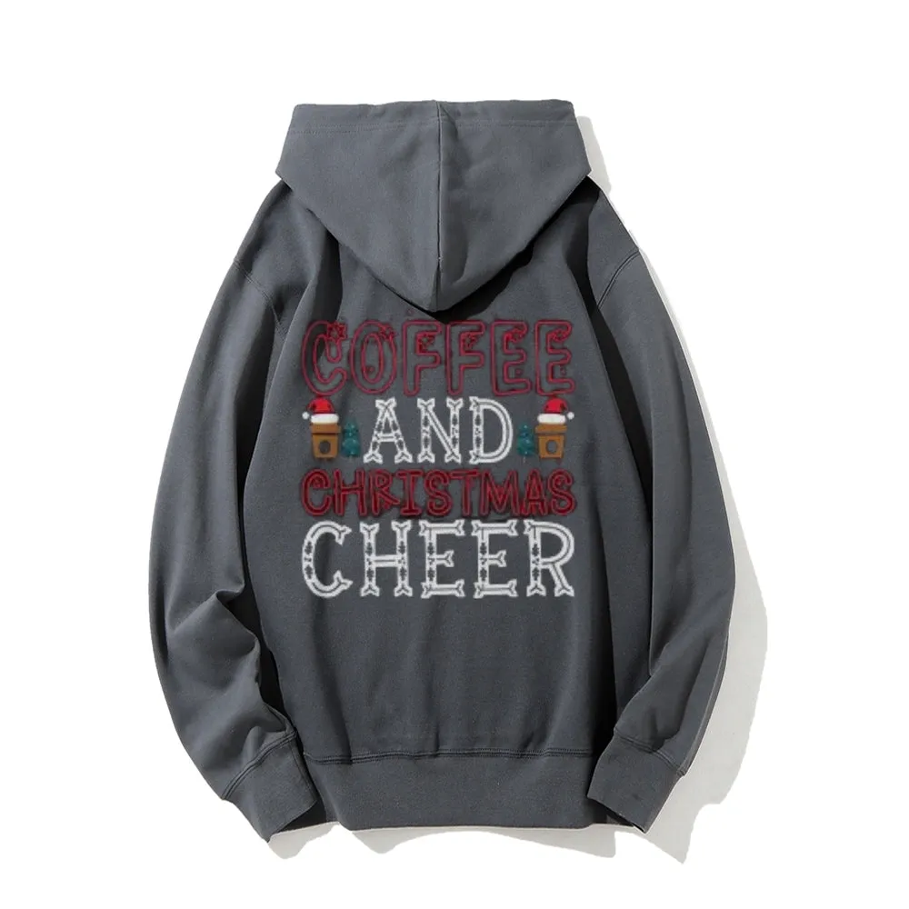 Coffee And Christmas Cheer Graphic Pullover With Kangaroo Pocket Hoodies