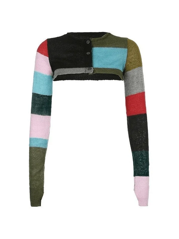 Color Block Striped Long Sleeve Bolero Cardigan