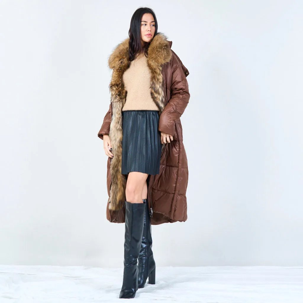 Cozy quilted duck down coat with fur collar wholesale