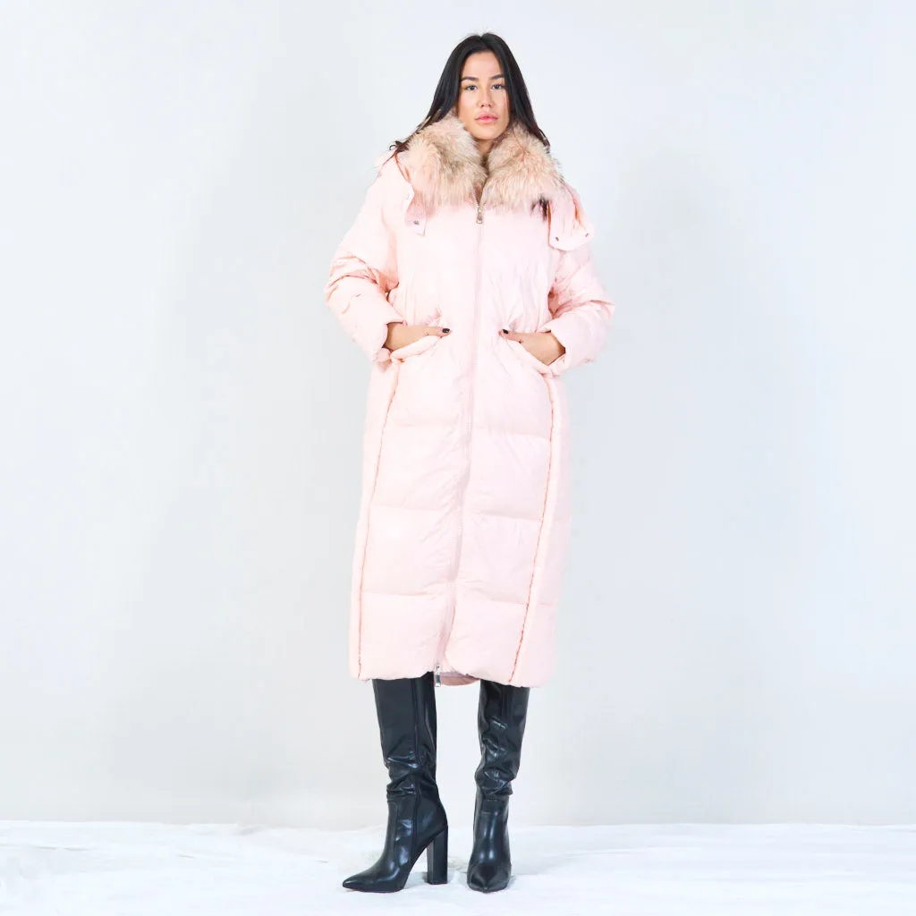 Cozy quilted duck down coat with fur collar wholesale