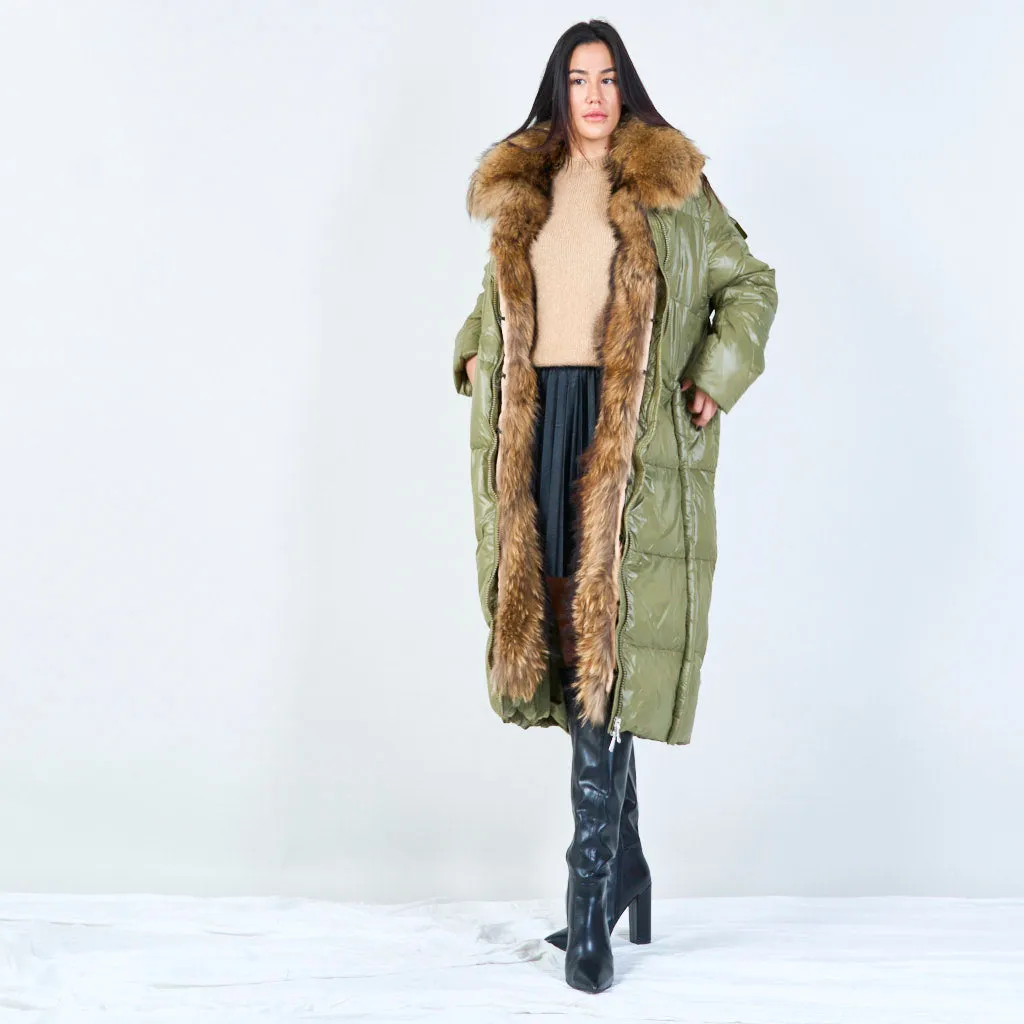 Cozy quilted duck down coat with fur collar wholesale