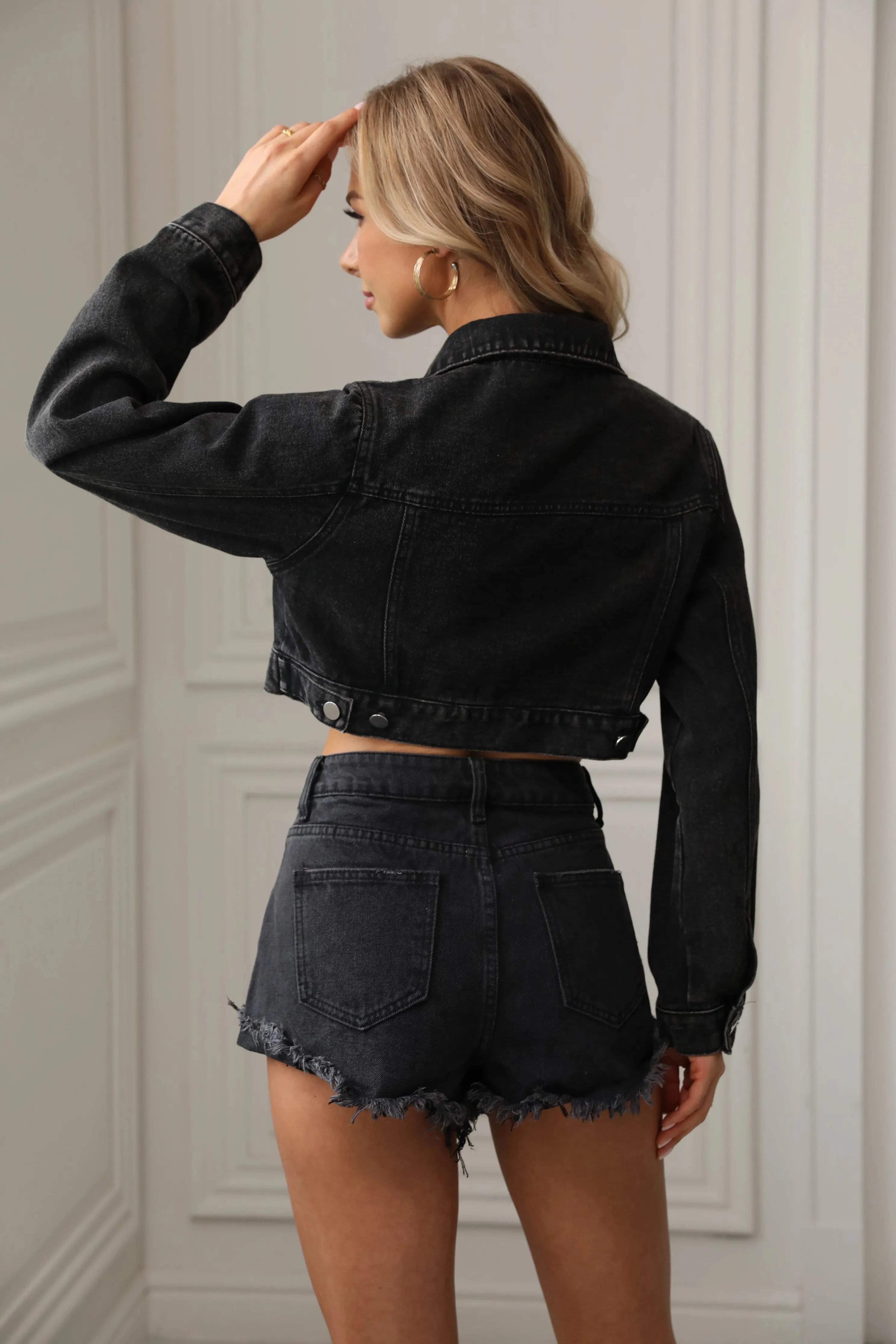 Cute Cropped Jean Jacket Button Up | Ripped, Frayed, Washed Denim Jacket