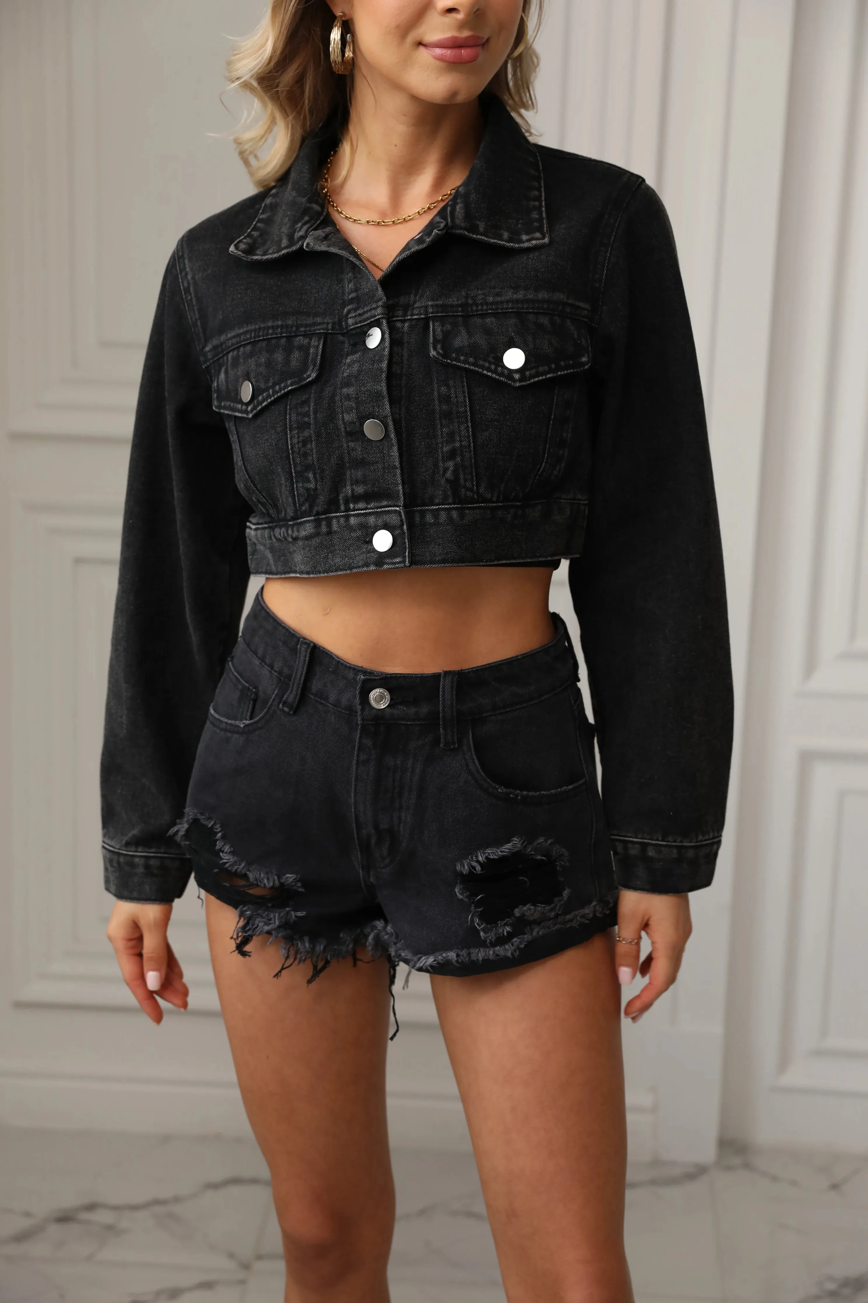 Cute Cropped Jean Jacket Button Up | Ripped, Frayed, Washed Denim Jacket