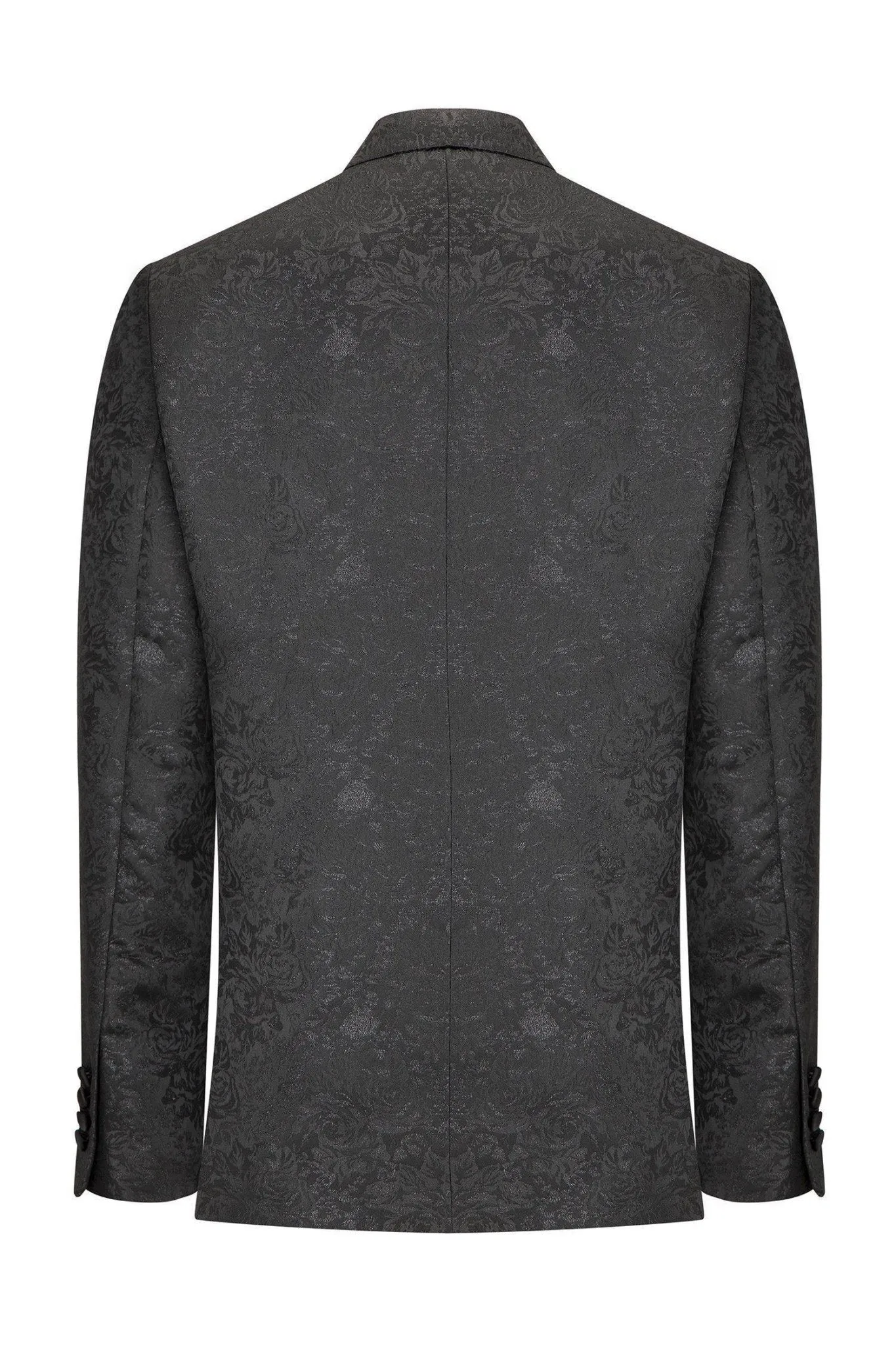 Double Breasted Metallic Floral Embroidery Peak Lapel Tuxedo Jacket - Black