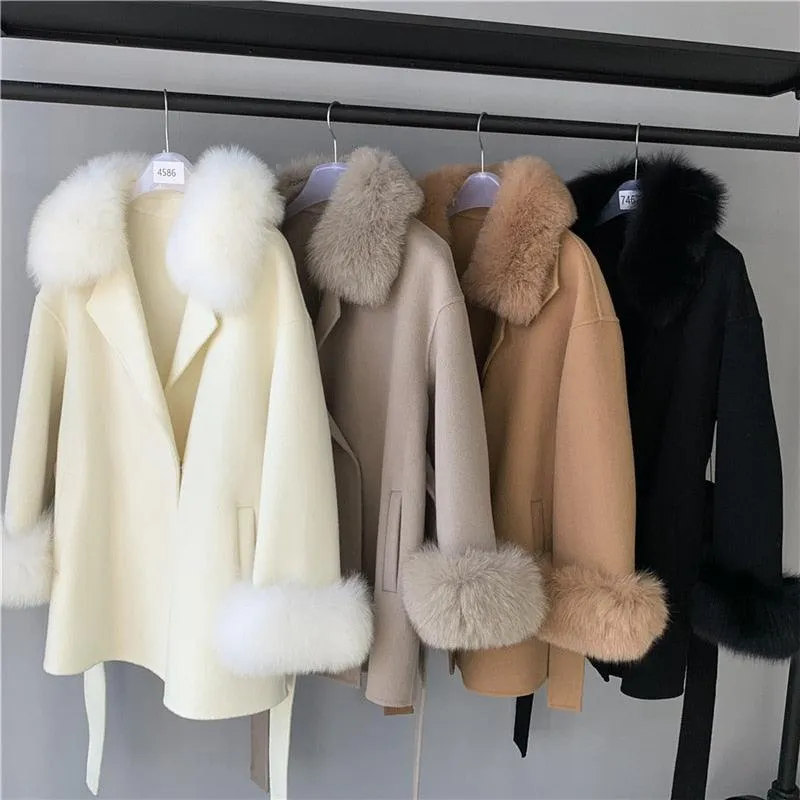 Double Face High End Real Fur Cashmere Wool Coat