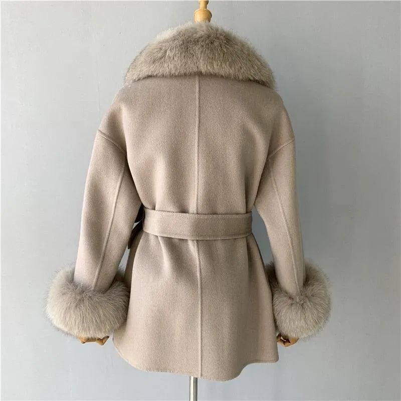 Double Face High End Real Fur Cashmere Wool Coat