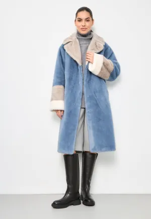 Elegant Faux Fur Coat Crystal - Blue