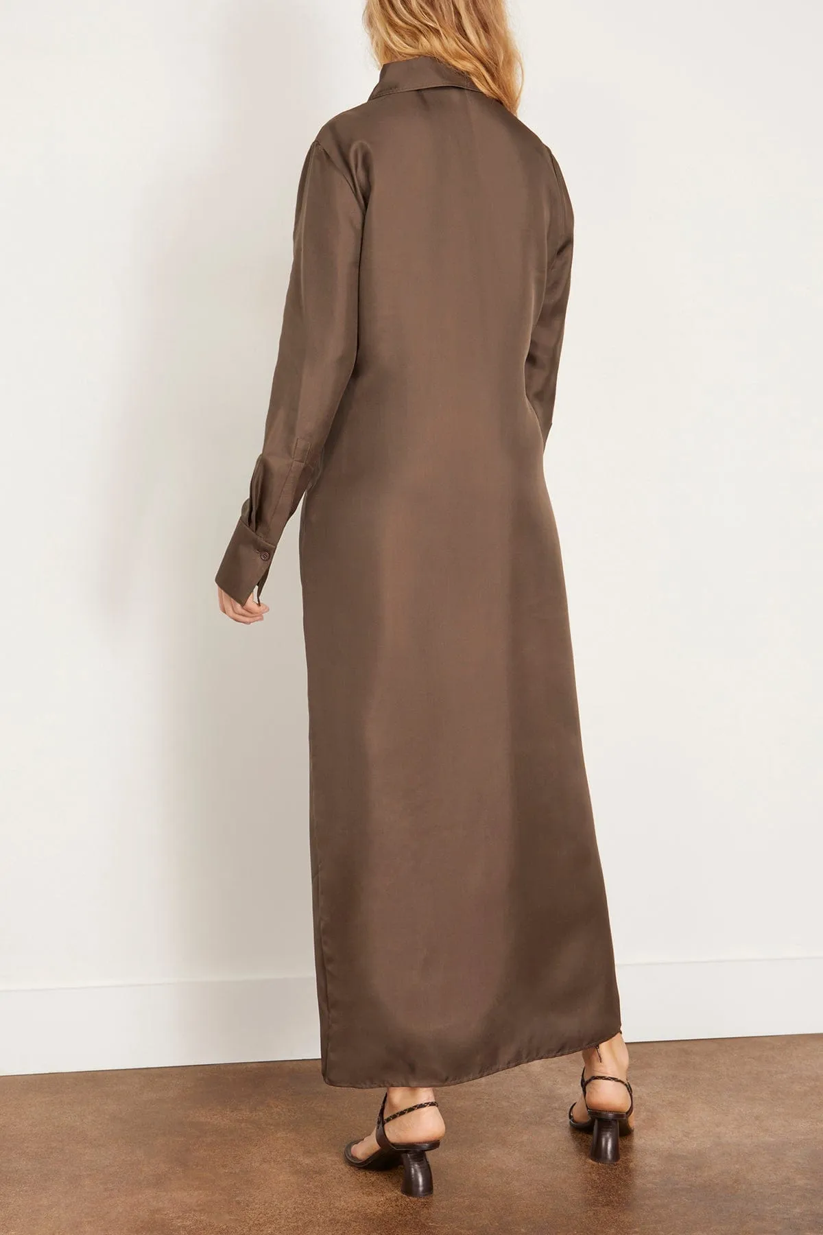 Elongated Silk Shirt Dress in Earth