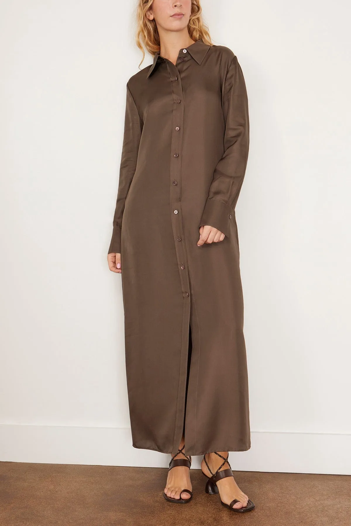 Elongated Silk Shirt Dress in Earth