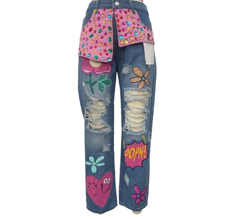 EM Print Diamond Loose Jeans