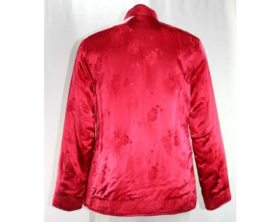 Exquisite Asian Raspberry Satin Brocade Evening Jacket - Mandarin Collar - Down-Filled - Hand Detailing - Size 6/7 - Bust 36 41058