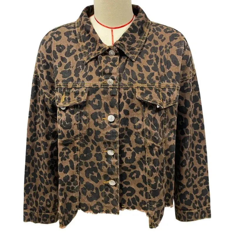 Fashionable and Trendy Spring Leopard Denim Coat for Women