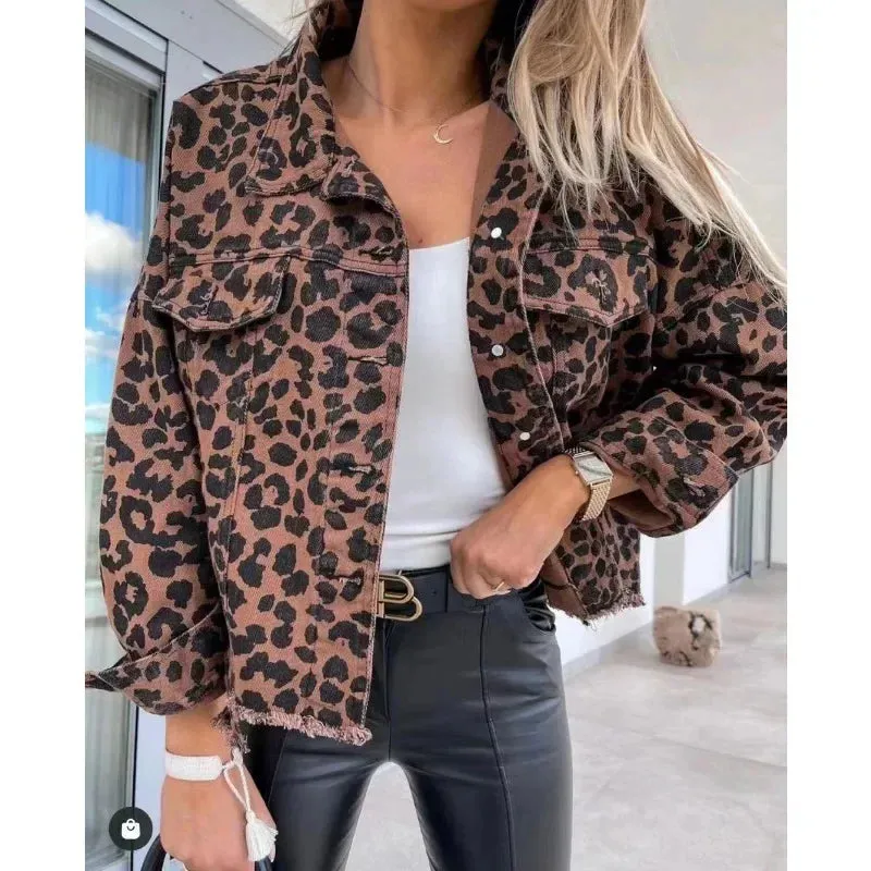 Fashionable and Trendy Spring Leopard Denim Coat for Women