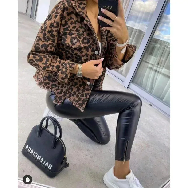 Fashionable and Trendy Spring Leopard Denim Coat for Women